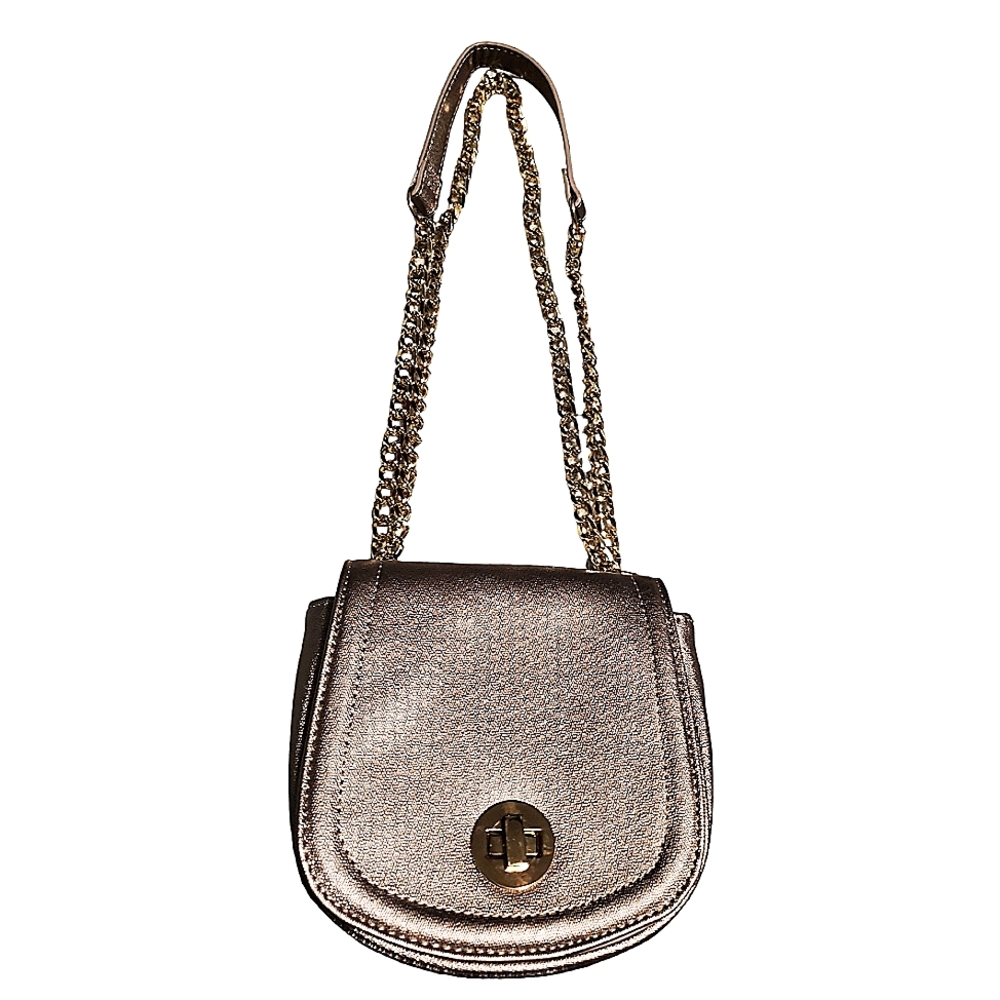 Sondra Roberts Squared Crossbody Bag Metallic Silver with Gold Chain Strap